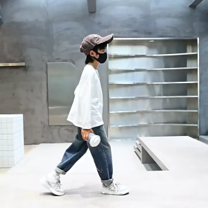 Jeans For Kids Boy 6-12yrs Dark Blue Washed Jeans Street Style Boy Embroidery Pants For Kids Boy Straight Pants Baggy Pants Denim Pants For Kids