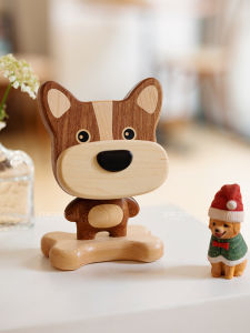Healing Big Nose Dog Eyeglass Phone Stand Real Wood Tablet Desktop Mobile Phone Holder Gift Placement Type Universal Scene