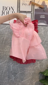 MK_ Set tiểu thư đồ đi tiệc set thêu áo tay cánh tiên kèm chân váy ngắn 2 lớp có lót Voan tơ