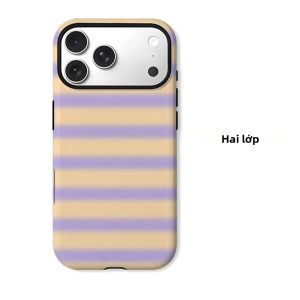 Ốp Điện Thoại Hai Lớp Sọc Kem Hoa Oải Hương Cho iPhone 18/17/16/15/14/13/12/11 Air Pro Max Plus - Chống Sốc Chống Trầy Xước Mềm Mại Chống Bụi Chống Trượt Chất Liệu PC+TPU