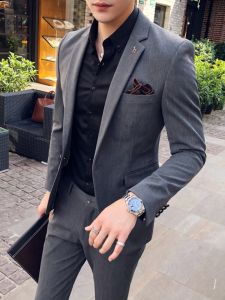 Korean Style Slim Fit Wedding Groomsmen Suit Two Piece Set Fashionable Trendy Mens Apparel Standard Edition Embroidered Youth Popular
