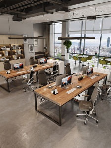 Industrial Style Solid Wood Four Or Six-Person Office Long Table Screen Station Staff Table Staff Computer Desk Combination