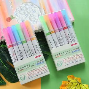 6ชิ้น/ชุด ปากกามาร์กเกอร์ ไฮไลท์ หัวโค้ง หลากสี เครื่องเขียน