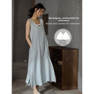 Cooling Thin Cotton Sleep Dress with Bust Padding