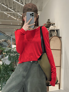 Red Long Sleeve Thin Sun Protection T-Shirt Womens New 2025 Summer Loose Short Cover-Up Design Sense Top Casual Wear