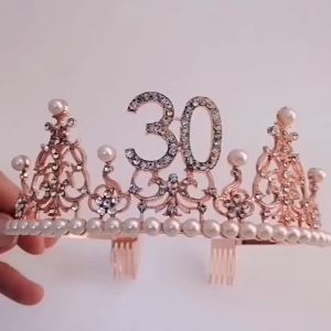 13 16 18 21 30 40 & Fabulous Glitter Sash and Rhinestone Tiara Crown Rose Gold for Girl Women Birthday Party Decoration Supplies