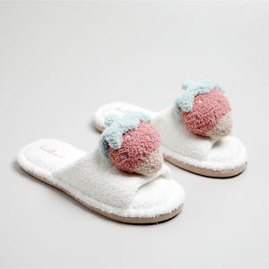 Dép Đi Trong Nhà Mùa Thu Đông Mềm Mại Dễ Thương Hình Quả Mâm Xôi Dép Đi Trong Nhà Bằng Vải Cotton Pha Lanh Màu Hồng Cho Bé Gái