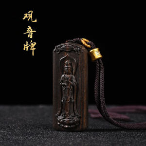 High-End Buddha Amulet Necklace Pendant Carved from Old Dalang Incense Wood Relief Sculpture of Avalokiteshvara for Men And Women