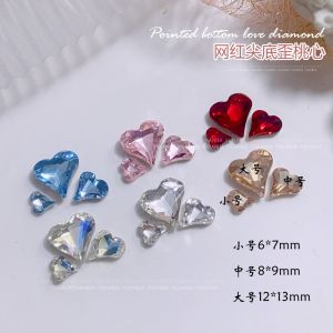 Manicure Large, Medium and Small Super Shiny Crystal Crooked Peach Heart Pointed Bottom Fancy Shape Diamonds Ornament Xiaohongshu Best Selling Heart Nail Crystal