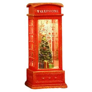 Christmas Phone Booth Decoration Santa Claus With Led Light Creative Red Retro Telephone Booth Desktop Ornament (without Water)
