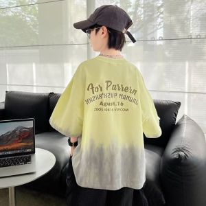 Boys Tie Dye Short Sleeve T Shirt Loose Fit Lightweight Summer Casual Cotton Polyester Top for Children Teenagers Kids Fashionable Outfit