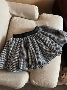 GUZILIAN | High Waist A-Line Mini Skirt Short Skirts Small Stature Anti-Light Checkered Floral Print Commuter Korean Style Summer Skirt