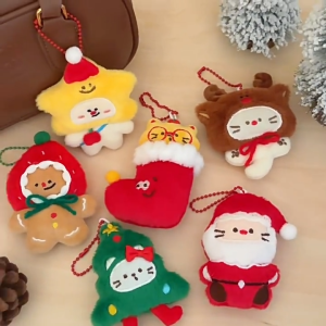 CANAMEK Cartoon Christmas Plush Doll Pendant Keychain Fluffy Cute Creative Soft Stuffed Doll Backpack Pendant Decorative Accessories