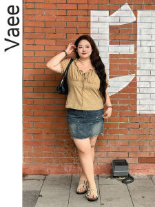 Vaee plus Size Womens Metal Butterfly Knot Denim Skirt Summer New Style Anti-Light Inner Lining Mini Skirt A-Line Cotton Polyester Blend