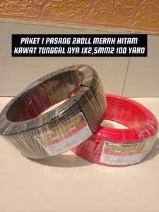 PAKET 1 PASANG 2ROLL MERAH &HITAM/ KABEL LISTRIK/KABEL TEMBAGA KAWAT TUNGGAL/ KABEL NYA 1X25MM2 100YARD