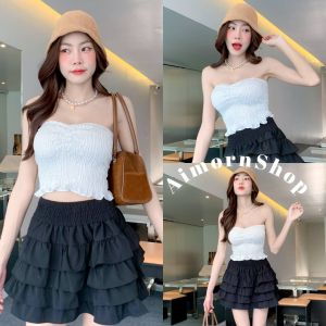 AimornShopp (ขายแยกชิ้น)เสื้อเกาะอก สีสันสดใสรับซัมเมอร์สุดๆ งานด้านหลังเป็นสม็อค ผ้าใส่สบายมาก