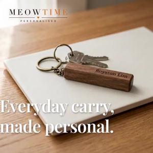 MeowTime Personalised - Laser-Engraved Wood Keychain gift for Party Favors corporate farewell appreciation Christmas