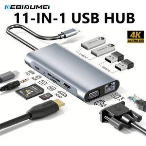 Kebidumei | KEBIDUMEI 11-in-1 Docking Station USB 3.0 HUB Type-C to 4K HDMI 5Gbps USB3.0 100M RJ45 100W PD Adapter Computer Accessories