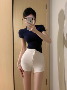 เอวสูง เซ็กซี่ สั้น กางเกงขาสั้น ผู้หญิง เดนิม กระชับ ยืดได้ กอดก้น ทรงเอ ร้อน กางเกง ฤดูร้อน สินค้าใหม่ ผ้าฝ้าย ยืด