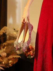 Soft Comfortable Red Crystal Wedding Shoes Womens Increased Height Maternity Show Sheel Flat Shoes Womens Dress Shoes