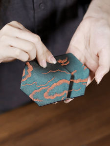 Chinese Zen Style Hexagonal Tea Mat Embroidered Silk Cotton Liner for Gongfu Tea Ceremony Heat Resistant Coaster Table Decor