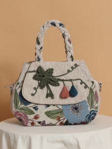 Thoải Mái Nhẹ Túi Xách Vải Dệt Khóa Kéo Túi Đeo Chéo Phong Cách Cổ Điển Họa Tiết Hoa Túi Đeo Vai Đơn Để Giải Trí