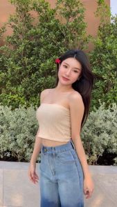 MesubShop ผ้าเปลือกไม้ ใส่แล้วพรางหุ่นม้าก 💗 สีพื้น รุ่น เกาะอก MK