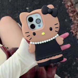 Sanrio | Fashion INS Style Necklace Hello Kitty Phone Case for iPhone 17 16 15 14 13 12 Pro Max 17 Pro Kitty Silicone Cartoon Back Cover