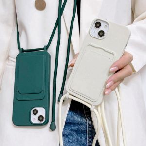 New Silicone Phone Case Compatible with  16Plus 15Insert Card 14Promax Womens Neck Hanging 13pm Rope Hanging 12pmax Crossbody 11Shoulder Strap 17e Rope