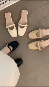 Fashion One-strap Low Block Heels Square Toe Slippers