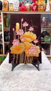 Tranh sơn mài - HOA SEN - Size 50x80 cm / Tranh đứng hàng cao cấp xuất khẩu