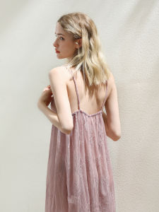 XEXZ | ชุดนอนคอวีลูกไม้สไตล์ฝรั่งเศส ฤดูใบไม้ผลิและฤดูใบไม้ร่วง 2025 ใหม่ Pure Desire Backless น้ำหนักเบา ระบายอากาศได้ดี เสื้อผ้าใส่อยู่บ้าน