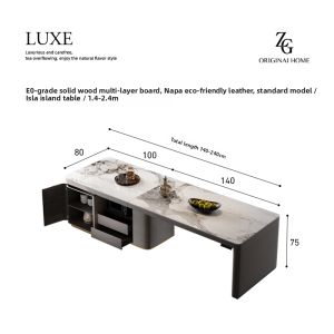 Elevating Flush Expandable Italian Kitchen Island Table Marble Panel