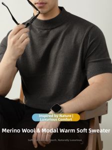 PERDONTOO | Easy-care Wool Modal Mens High-end Business Half-high Collar Knitted Shirt