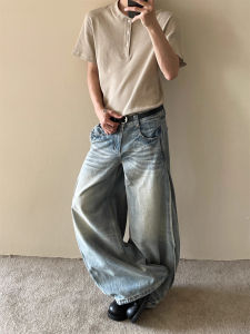 กางเกงยีนส์ทรงหลวมสไตล์ย้อนยุคแบบอเมริกันสำหรับผู้ชายและผู้หญิง ทรงหลวม ทรงขาบาน กางเกงขายาวทรงเข้ารูป ทรงเข้ารูป