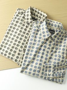 Áo Sơ Mi Nam Tay Dài Dáng Rộng Phong Cách Mỹ Cổ Tròn in Họa Tiết Mùa Xuân Thu Cotton Nguyên Chất Giặt Nhẹ Phong Cách Nhật Bản