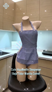 Sweet Blue Checkered Apron Cosplay Set | Cute Housewife Sleepwear