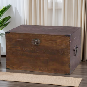 Browm Wooden Vintage Chest with Copper Lock Storage Box Tea Table Miscellaneous Items Organizer Creative Storage Solution