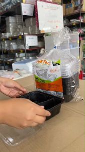 กล่องข้าวพลาสติก กล่องอาหารพลาสติก 2ช่อง 650 ml. ฐานดำ TB-651-2 แพคละ 25 ชุดพร้อมฝา ยี่ห้อNEXTECH เข้าไมโครเวฟได้