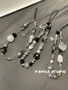 Dark Short Beaded Keychain Lanyard Mobile Phone Chain Best Friend Camera Bag Womens Home Decor Alloy Crystal Accessory