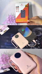 LENTIVEN PowerBank 10000mAh Mini Fast Charging Digital Display With 4 Kabel Data For Iphone Android Garansi 1 Tahun CW471