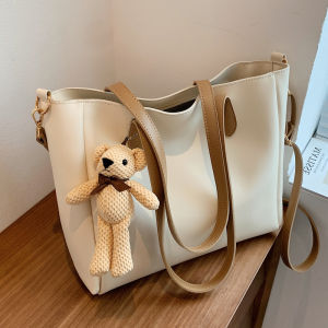 Charics&Kittn Womens Fashion Leather Tote Bag Large Capacity Commuter Single Shoulder Slant Cross Bag Korean Style Handbag