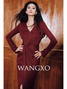 WANGXO | Đầm Knit Nhẹ Sang Trọng Bề Mặt Mịn Lấp Lánh