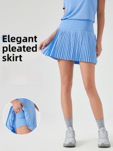 High Waist Sporty Short Skirt Quick Dry Yoga Badminton Tennis Skirt Anti Light Walking Bicolor High Elastic Nylon Sports Skirt