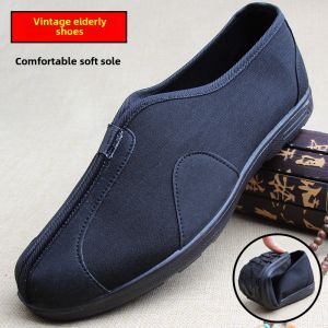 Mens Single round Mouth Slip-On Shoes Breathable Anti-Slip Retro Style Comfortable Low Heel Flat Bottom Polyurethane Sole
