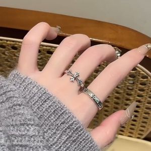 AHOURR เครื่องประดับแฟชั่น 925 6 มม. สไตล์วินเทจ, พังก์, สตรีท, เครื่องประดับเงินสเตอร์ลิง 925