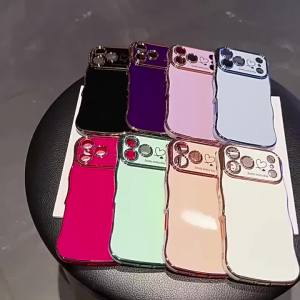 szhaiyu | Plating Soft Wave Case For Samsung Galaxy S22 S23 S24 S25 S26 Ultra Plus A55 Silicone Soft Protective Cover Cute for Women Girl