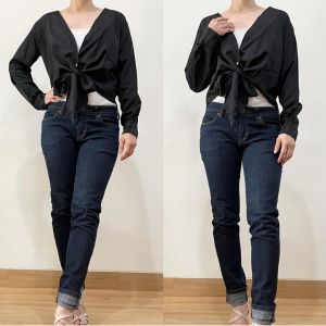 ●ECLAIRE● 0IS Outer Luaran Cardigan Kardigan Lengan Panjang Longsleeves Bowtie Pita Basic Dasar Polos Kasual Casual Korea Hitam
