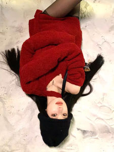 Christmas Red Loose Womens Sweater V-Neck Knitted Long Sleeve Mid-Length Pure Color Warmth-Bearing Fashion Design Winter New Arrival