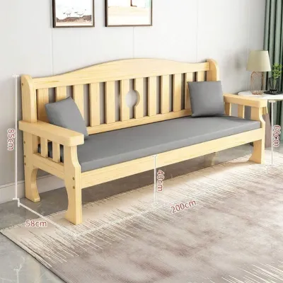 Solid Wood Sofa Modern Simple Three-Seater Living Room Full Wood Length Bench Rural New Chinese Style Small Apartment Furniture